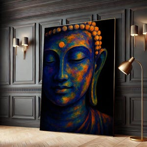 Golden Buddha Canvas Art, Spiritual Zen Wall Decor, Floral Meditation Artwork, Black Frame Options, Canvas Wall Art Print Home Decor Gift