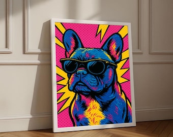 カラフルなフレンチブルドッグのキャンバス絵画 - 犬好きの方への