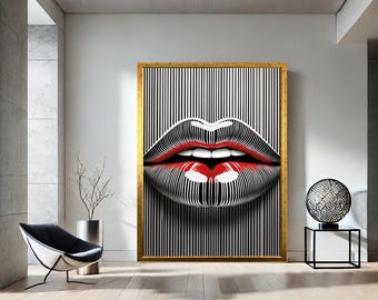3D Glossy Red Lips Art, Optical Illusion Canvas Print