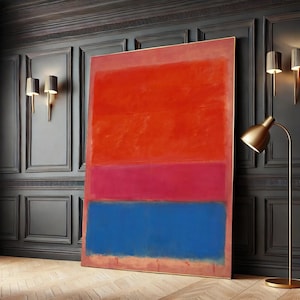 Color Field Canvas Wall Art Print – Mark Rothko Style Abstract Painting in Red, Pink, Blue Tones for Modern Home and Office Interior Decor