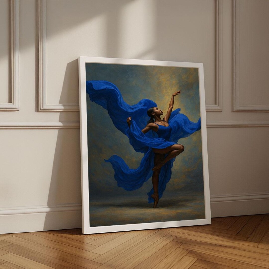 Black Ballerina Canvas Print | Flowing Blue Dress, Modern Art - Etsy