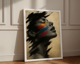 Bold Abstract Woman Portrait Canvas Wall Art Print | Colorful Living Room Decor | Statement Piece