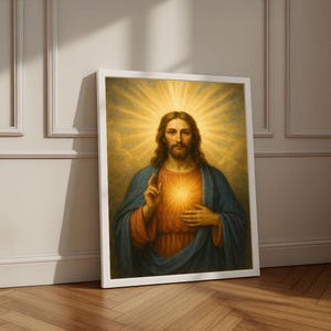 Radiant Jesus Sacred Heart Canvas Wall Art Print | Inspirational Living Room Decor | Statement Piece