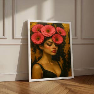 Radiant Woman with Flowers Canvas Wall Art Print | Elegant Bedroom Wall Decor | Luxury Gift