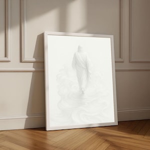 Serene Jesus Walking on Water Canvas Wall Art Print | Minimalist Living Room Decor | Statement Piece