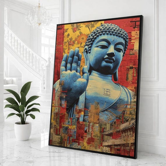 Buddha Patina Blue Canvas Vibrant Spiritual Art - Etsy