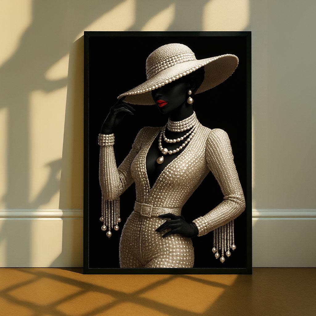 Elegant Woman in Pearls Canvas Print | Modern Wall Art - Etsy