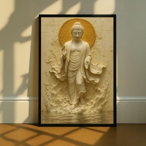 Golden Buddha Wall Art, Spiritual Zen Canvas Print, Tranquil Asian Decor, Ready to Hang Canvas Wall Art Print, Minimalist Home Decor