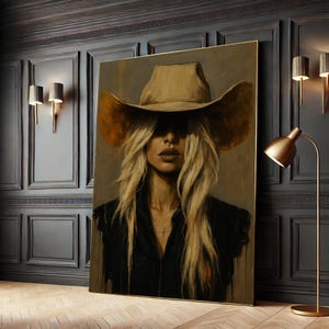 Abstract Cowgirl Portrait Canvas, Western Woman Wall Art, Modern Country Style Print, Rustic Cowgirl Decor, Boho Home Poster
