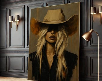 Abstraktes Cowgirl Gemälde, Western Frau Portrait, Boho Wohnkultur