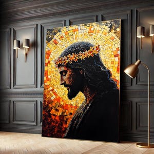 Gold Jesus Christ Canvas, Religious Christian Wall Art, Large Spiritual Print, Framed Icon, Biblical Decor, Canvas Wall Art Print Home Gift