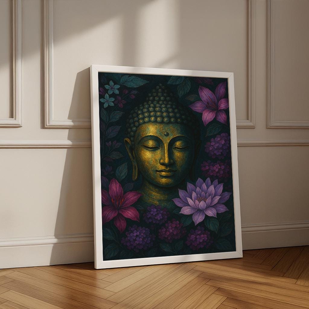 Golden Buddha Canvas Print, Floral Zen Meditation Wall Art - Etsy