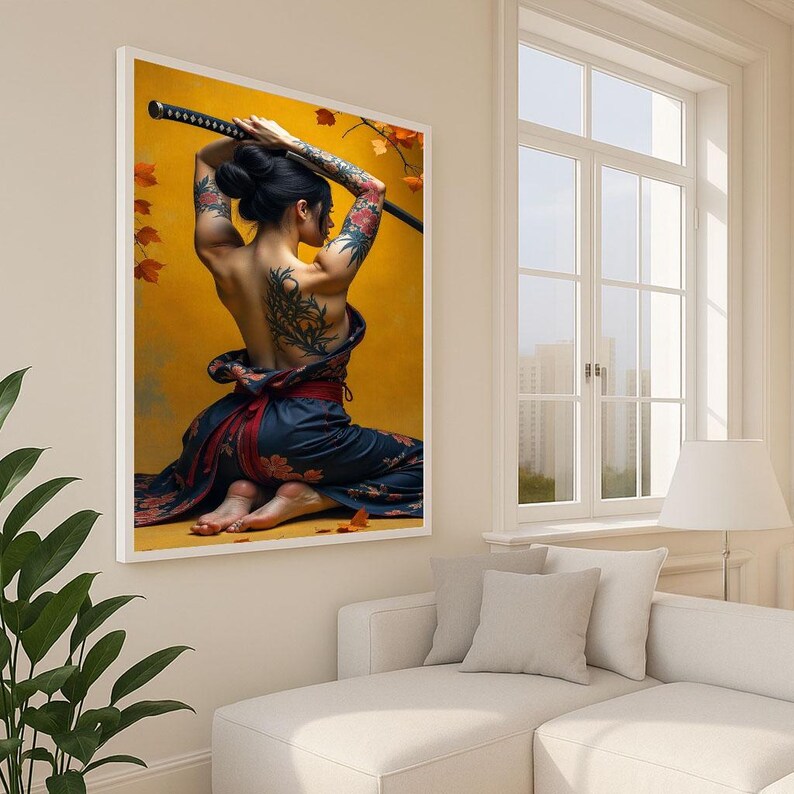 Japanese Warrior Woman Canvas Wall Art Print | Bold Samurai Bedroom ...
