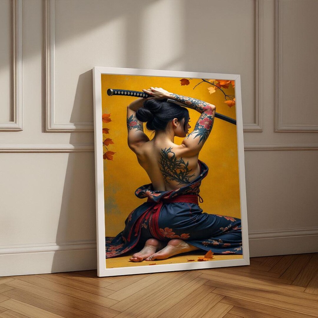 Japanese Warrior Woman Canvas Wall Art Print | Bold Samurai Bedroom ...