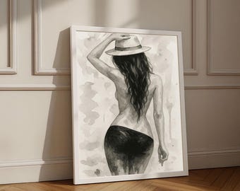Elegant Woman Canvas Print | Black and White Minimalist Art, Ready to Hang
