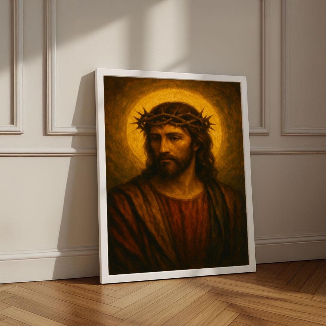Radiant Jesus With Crown of Thorns Canvas Print | Christian Wall Art - Etsy