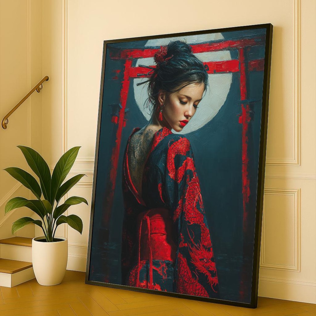 Japanese Geisha Canvas Print: Red Kimono, Modern Wall Art - Etsy