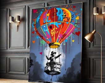 Graffiti Heart Balloon Canvas, Urban Street Art, Banksy Inspired Print