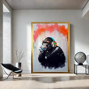 Toile graffiti Thinking Monkey, street art style Banksy