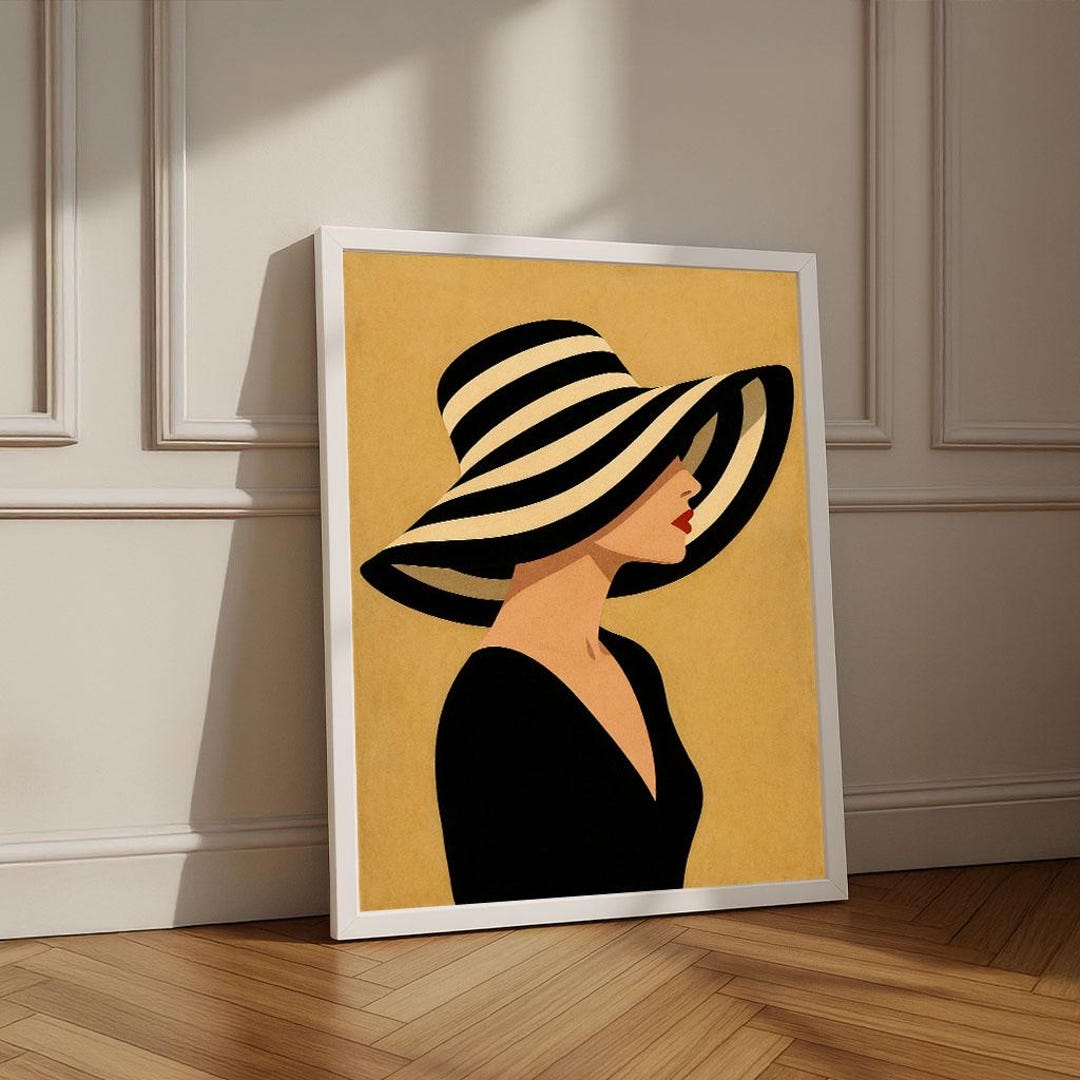 Striped Hat Canvas Print | Elegant Woman Wall Art - Etsy