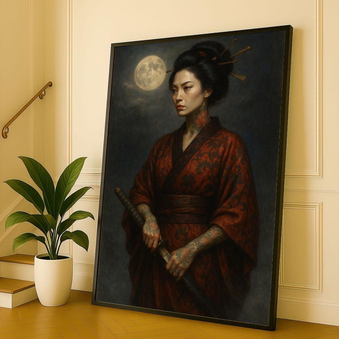 Elegant Japanese Geisha Portrait Canvas Wall Art Print Dark Tones ...