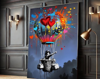 Heart Balloon Graffiti Canvas, Urban Street Art Print