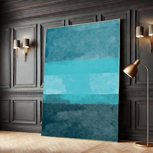 Teal Blue Abstract Canvas Wall Art Print – Rothko Style Minimalist Painting for Modern Home or Office Decor