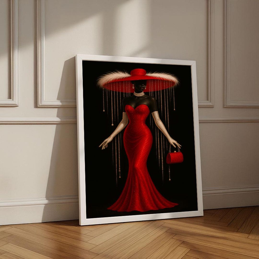 Elegant Woman in Red Dress Art Print | Modern Canvas Wall Art - Etsy