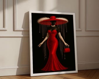 Elegant Woman in Red Dress Art Print | Modern Canvas Wall Art