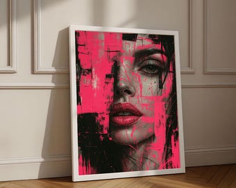 Abstract Woman Portrait Canvas Print | Edgy Pink & Black Wall Art