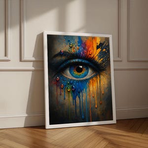 Vibrant Eye Abstract Canvas Wall Art Print | Bold Blue and Orange Living Room Decor | Statement Piece