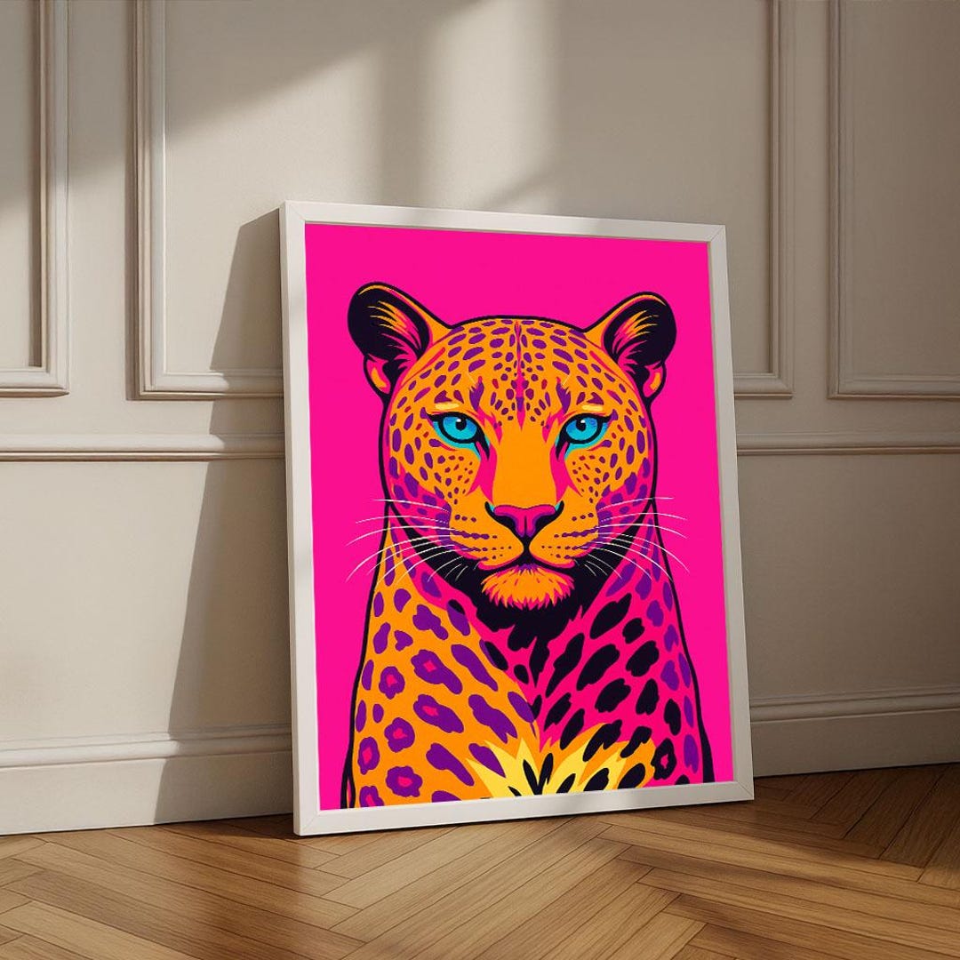 Vibrant Leopard Portrait Canvas Print | Pop Art Wall Decor - Etsy