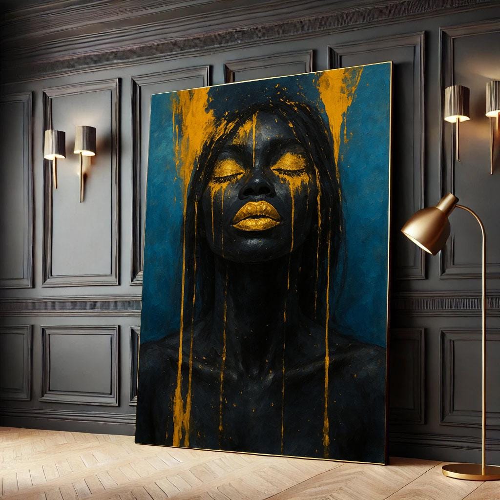 Black Woman Gold Accent Canvas Print | Modern Wall Art - Etsy