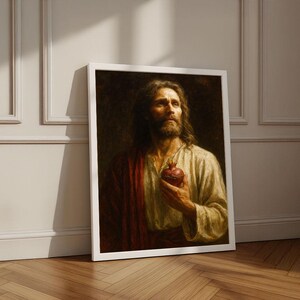 Radiant Jesus Holding Heart Canvas Wall Art Print | Warm Living Room Decor | Statement Piece