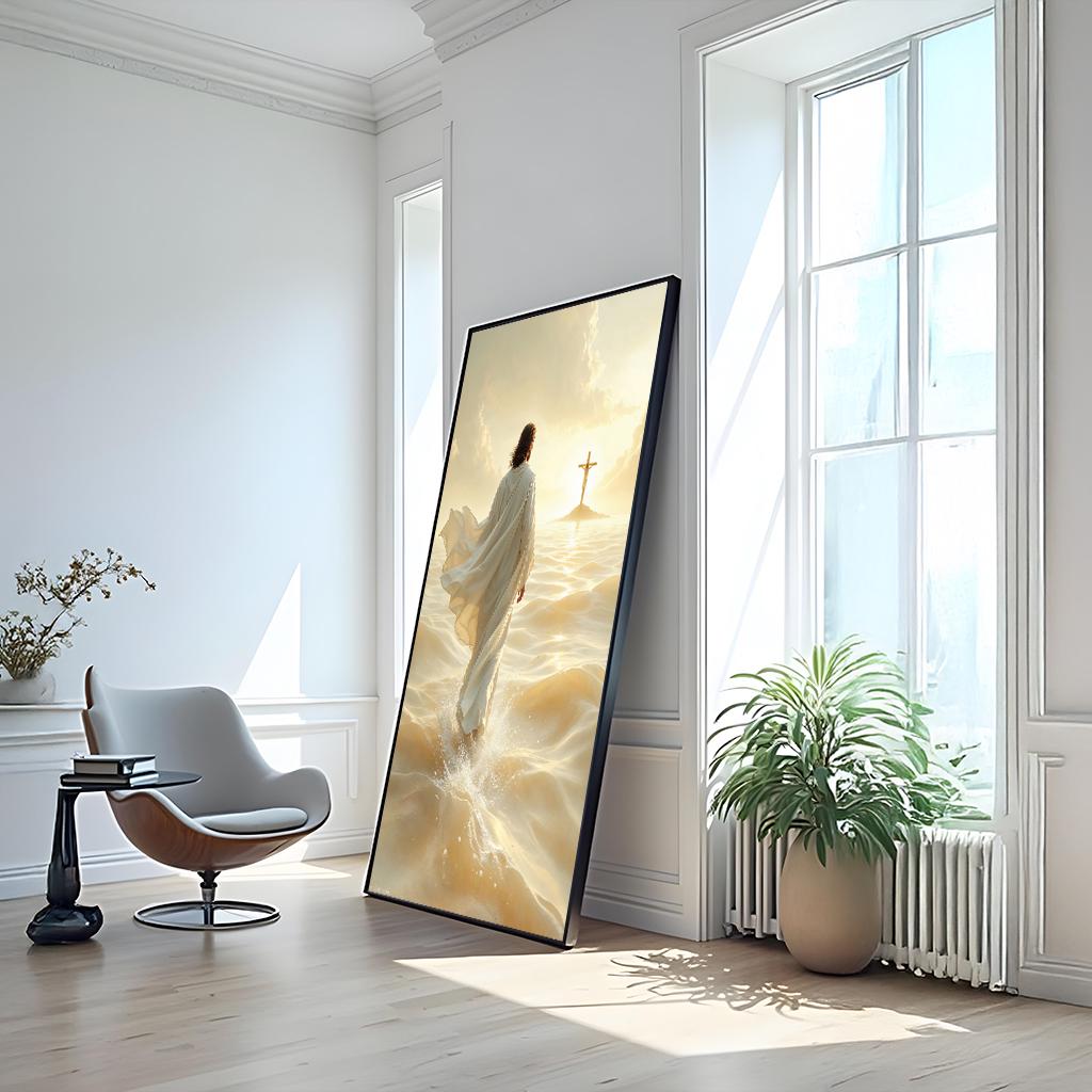 Jesus Walking on Water Canvas Wall Art Print – Christian Religious Ocean Painting for Faithful Home Decor