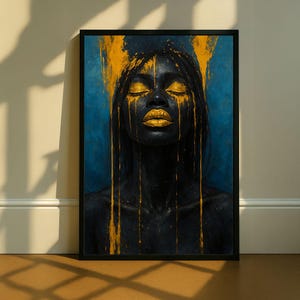 Black Woman Gold Accent Canvas Print | Modern Wall Art - Etsy