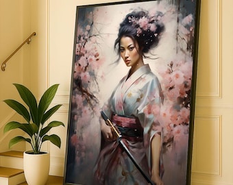 Elegant Japanese Geisha in Kimono Canvas Wall Art Print  Oriental Living Room Decor  Ready to Hang