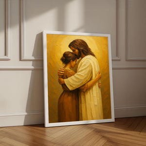 Radiant Jesus Embrace Canvas Wall Art Print | Warm Living Room Decor | Statement Piece
