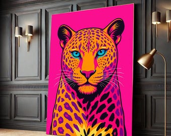 Vibrant Leopard Portrait Canvas Print | Pop Art Wall Decor - Etsy