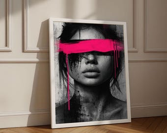 Abstract Woman Portrait Canvas Print | Pink & Black Statement Decor