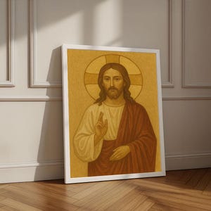 Radiant Jesus with Golden Halo Canvas Wall Art Print | Spiritual Living Room Decor | Statement Piece