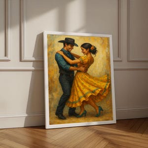 Romantic Dancing Couple Canvas Wall Art Print | Vibrant Yellow and Blue Living Room Decor | Statement Piece