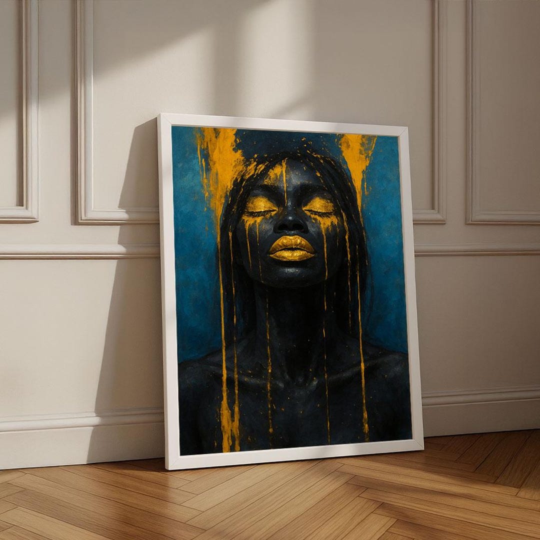 Black Woman Gold Accent Canvas Print | Modern Wall Art - Etsy