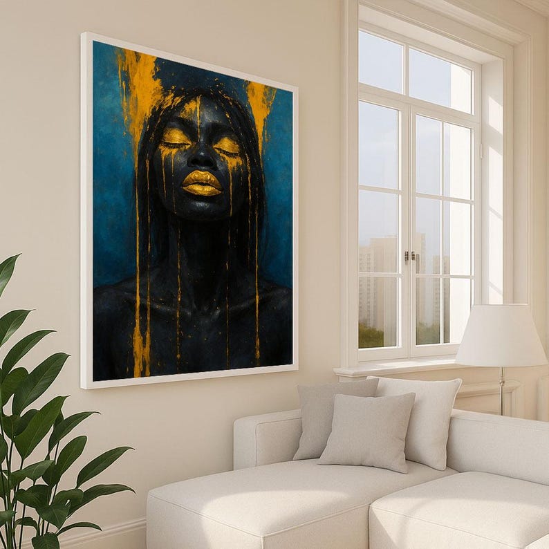 Black Woman Gold Accent Canvas Print | Modern Wall Art - Etsy