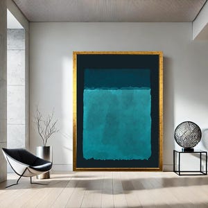 Teal Blue Abstract Canvas Wall Art Print – Rothko Style Minimalist Painting for Modern Home or Office Decor