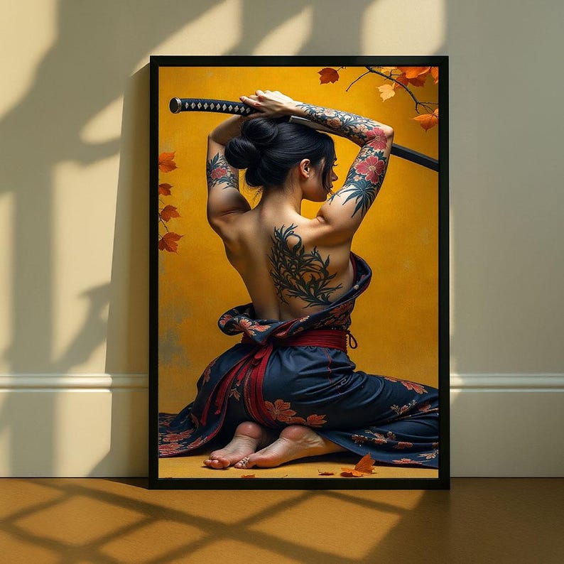 Japanese Warrior Woman Canvas Wall Art Print | Bold Samurai Bedroom ...