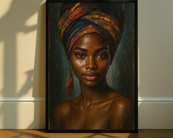 Canvas Afrikaanse vrouw portret, headwrap muurkunstprint