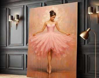 Pink Ballerina Canvas Print, Elegant Girl Room Wall Decor, Ready to Hang