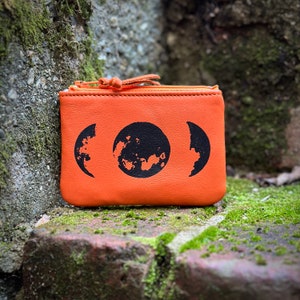 Mini Moon Phase Pouch, Orange Leather, Orange Moon image 1