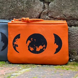 Mini Moon Phase Pouch, Orange Leather, Orange Moon image 3